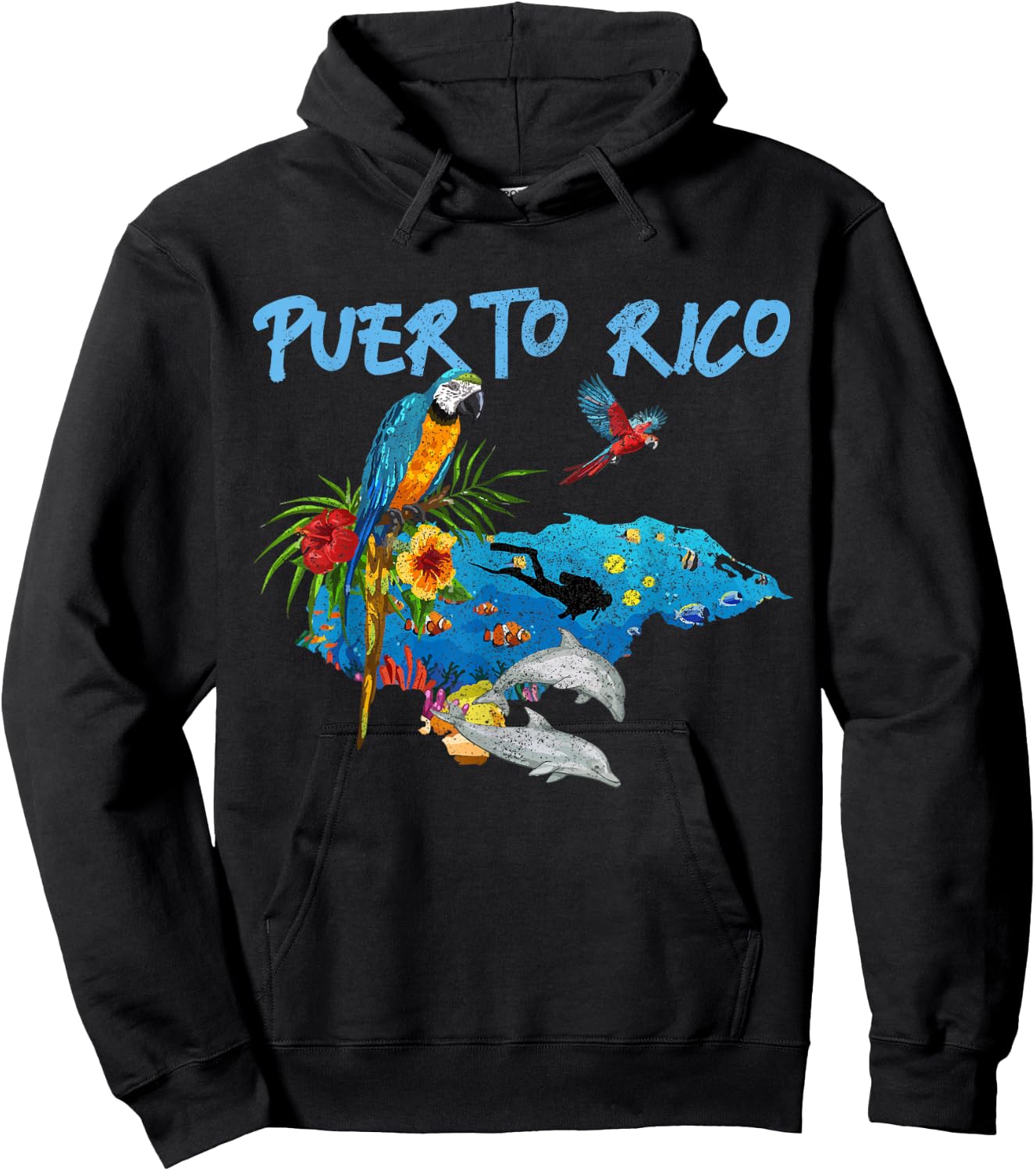 Puerto Rico Souvenir Parrot Scuba Diving Puerto Rican Hoodie - Hoodie | Black