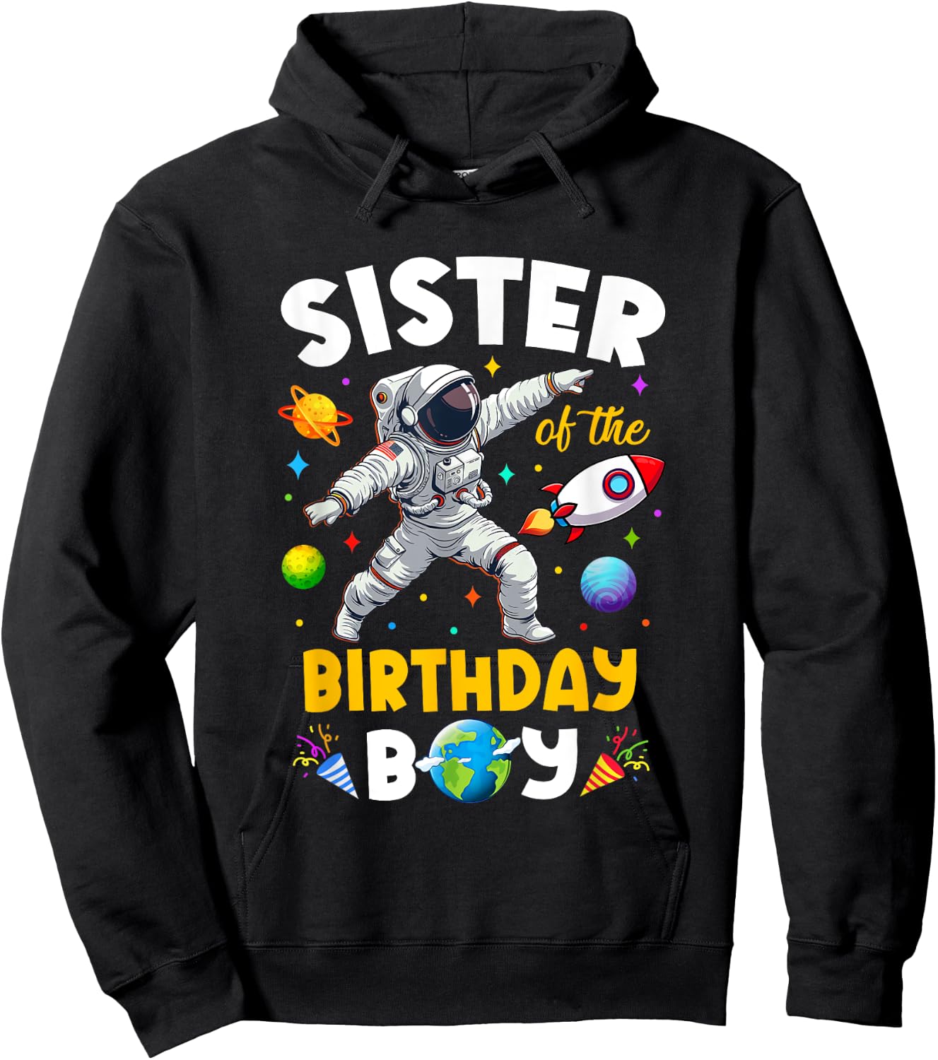 Sister Of The Birthday Boy Astronaut Outer Space Birthday Hoodie - Hoodie | Black