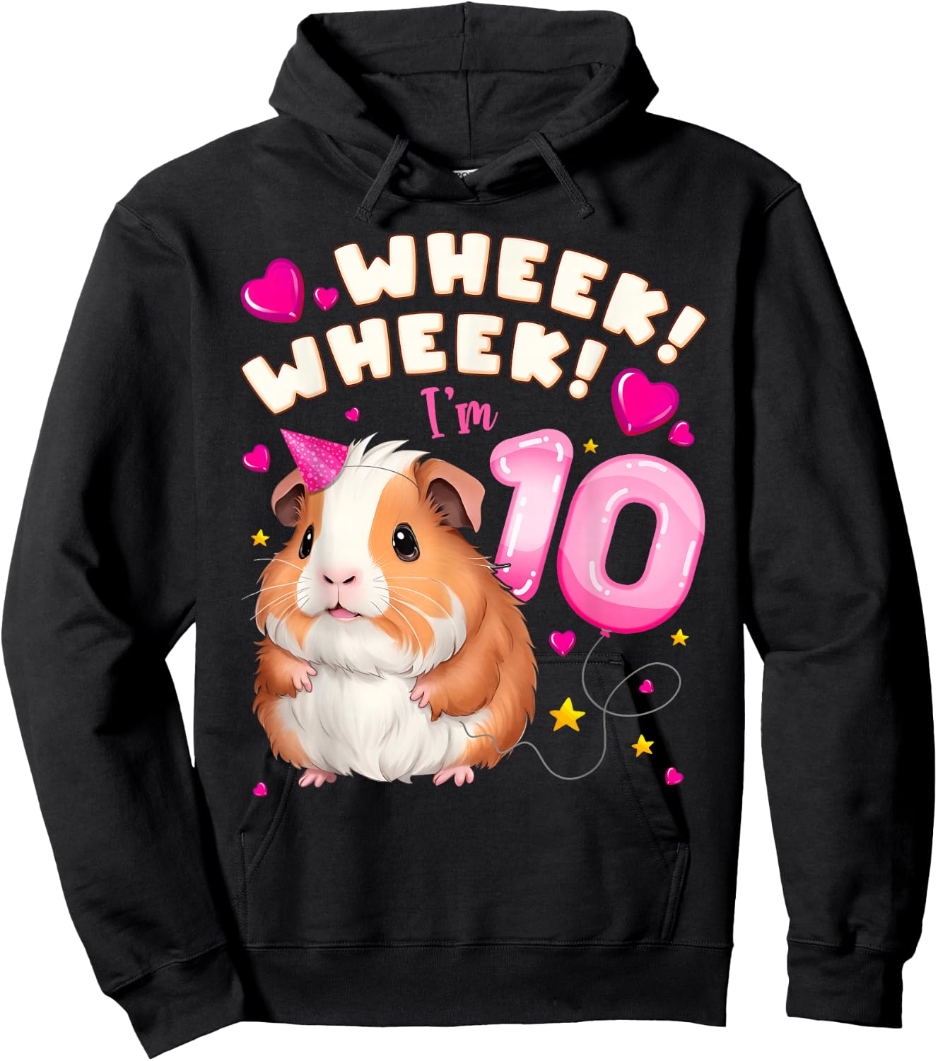10th Birthday Girl 10 Years, Guinea Pig and Big Number 10 Hoodie - Hoodie | Black