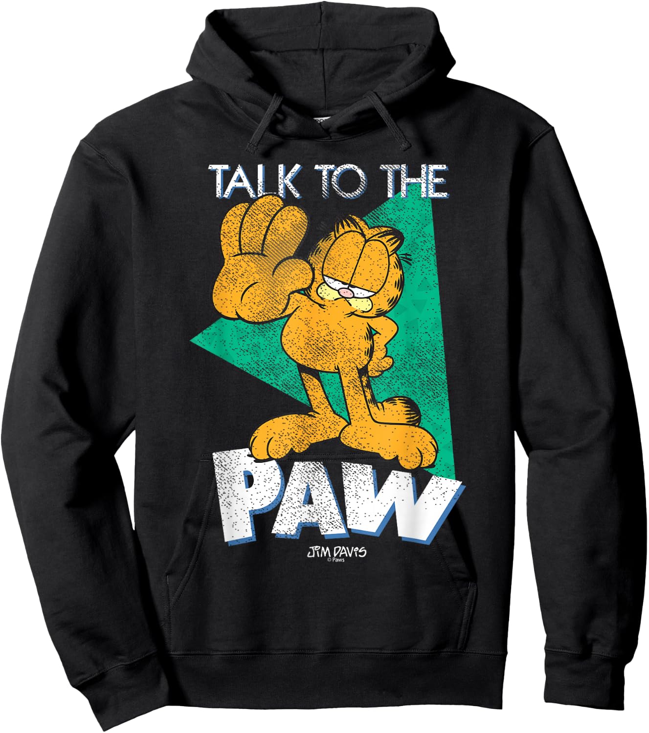 Garfield Distressed Talk to The Paw Retro Cartoon Cat Hoodie - Hoodie | Black
