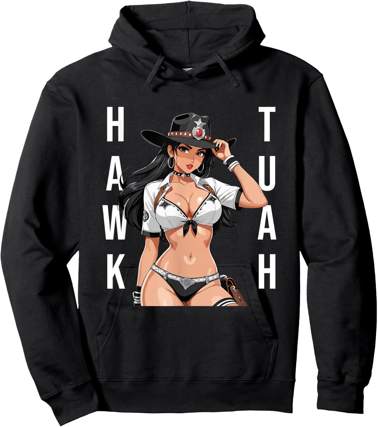 Hawk Tuah Sexy Waifu Anime Cowgirl Girl Hoodie - Hoodie | Black