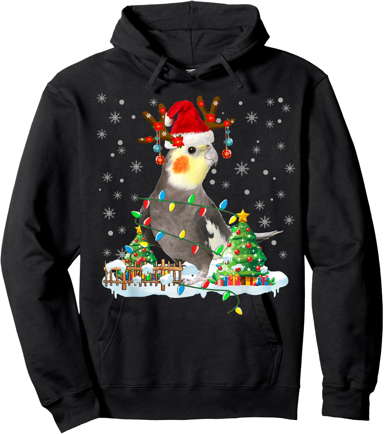 Christmas Cockatiel Lover Santa Cockatiel Christmas Lights Hoodie - Hoodie | Black
