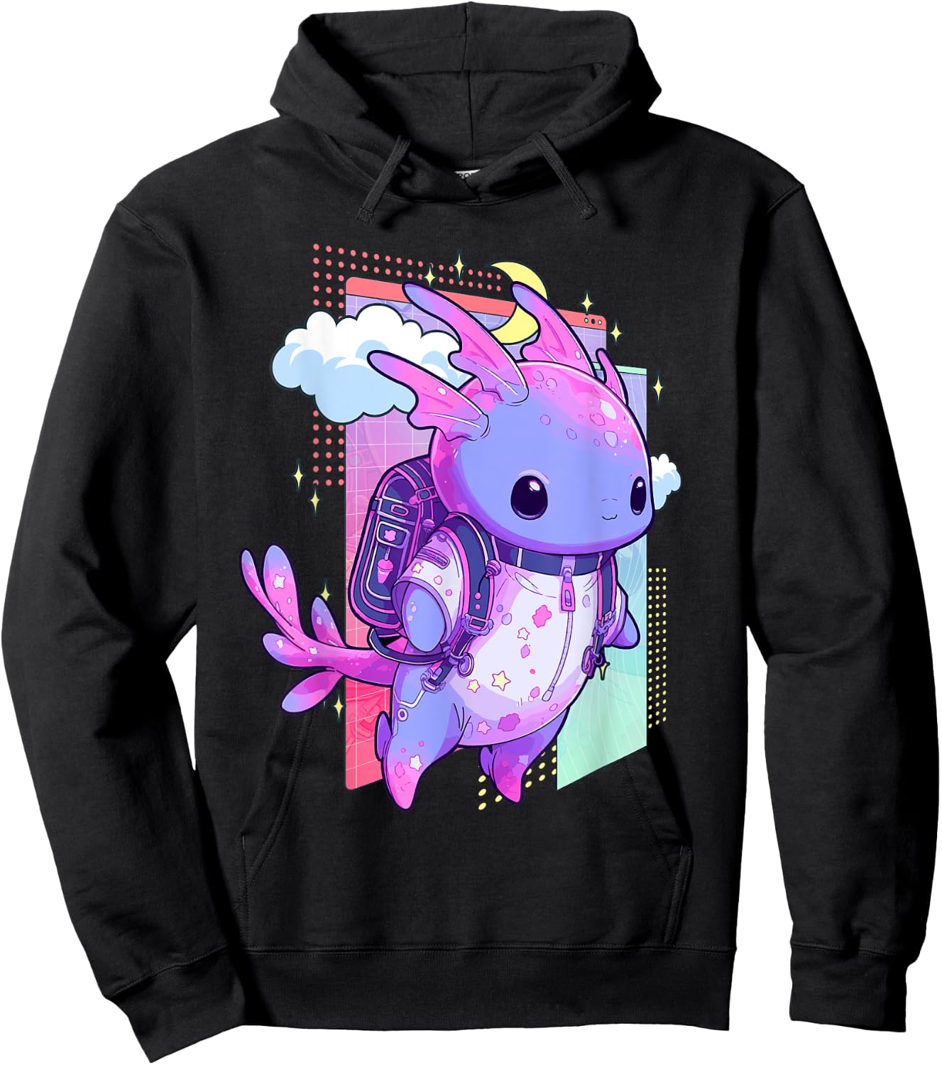 Cute Pastel Goth Space Galaxy Axolotl Nu Goth Aesthetic Hoodie - Hoodie | Black