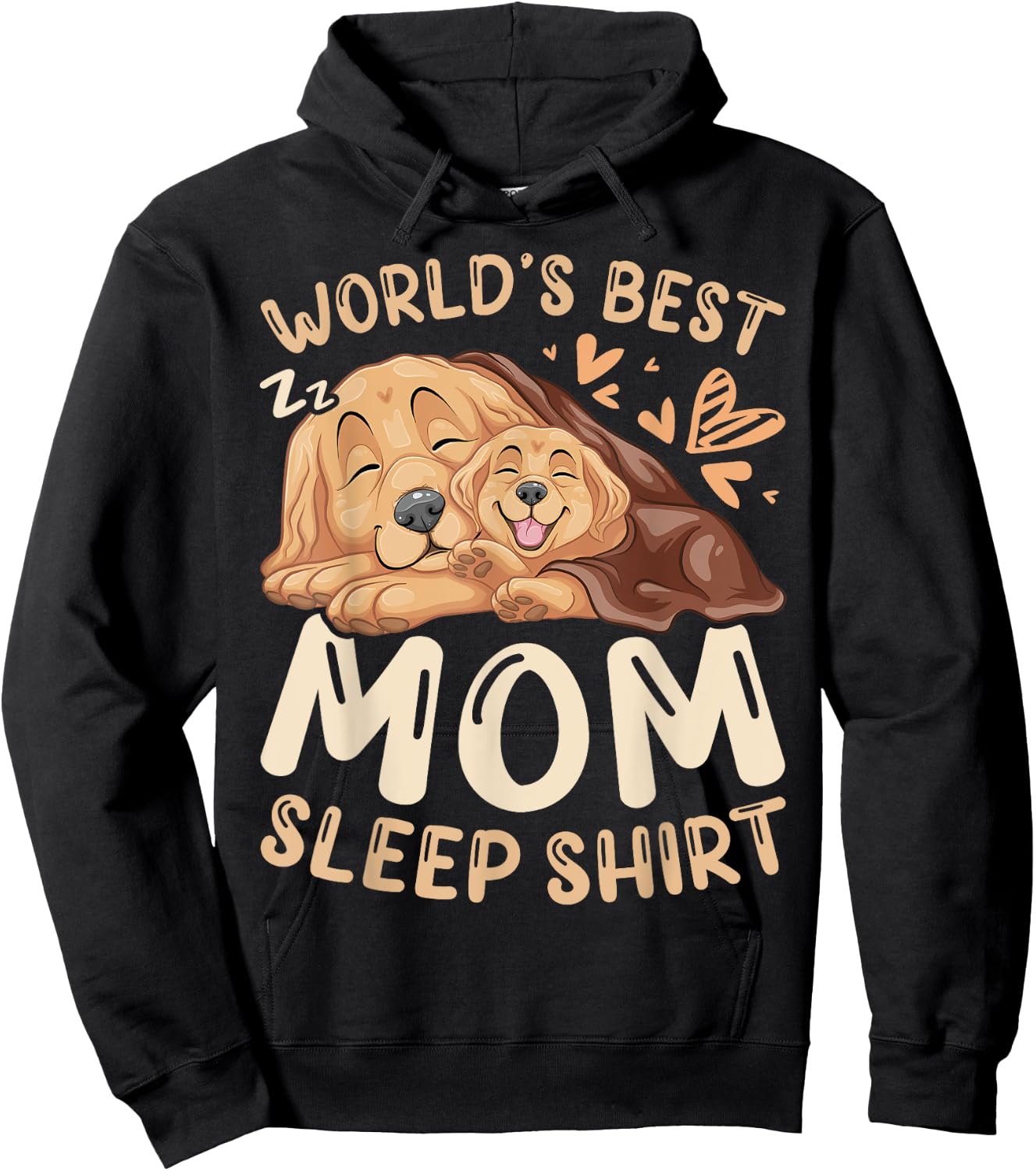World's Best Mom Sleep Shirt, Golden Retriever with Puppy Hoodie - Hoodie | Black