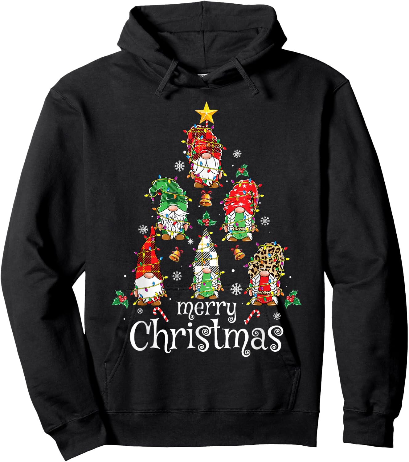 Merry Christmas Shirt Women Men Christmas Tree Gnomes Hoodie - Hoodie | Black