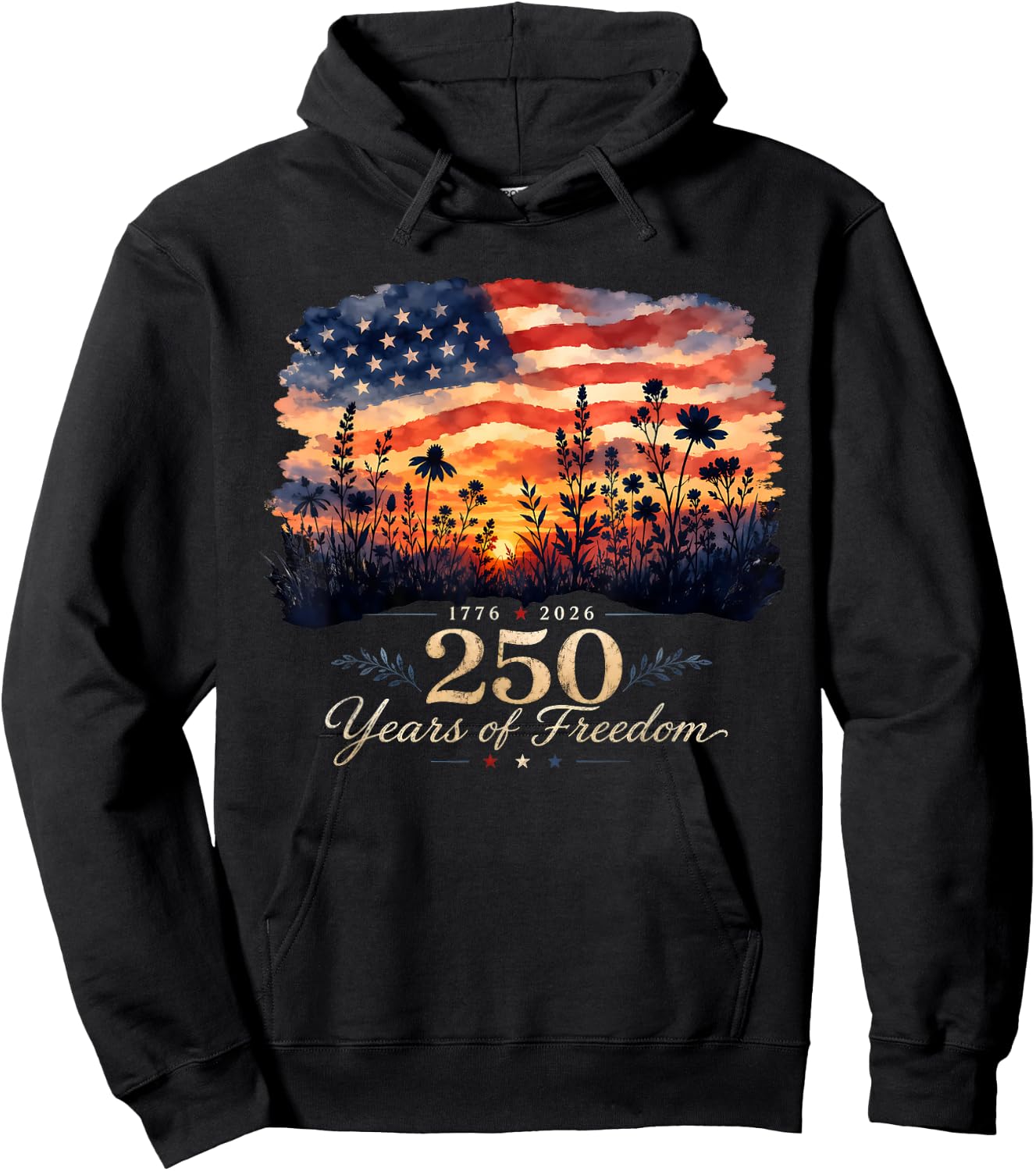 250 Years of Freedom 2026 Fourth of July Women Floral Hoodie - Hoodie | Black