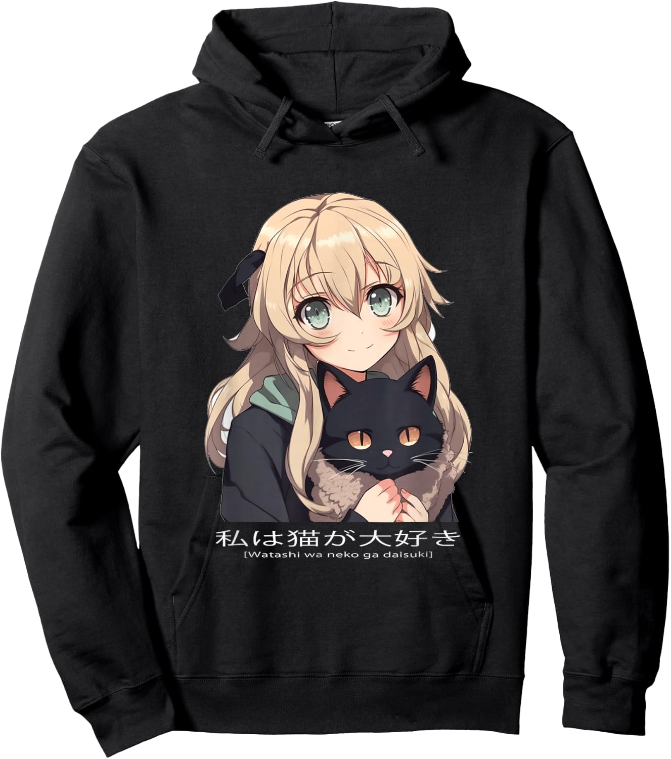 Kawaii Anime Neko Cat Girl Manga Otaku Lover , black Hoodie - Hoodie | Black