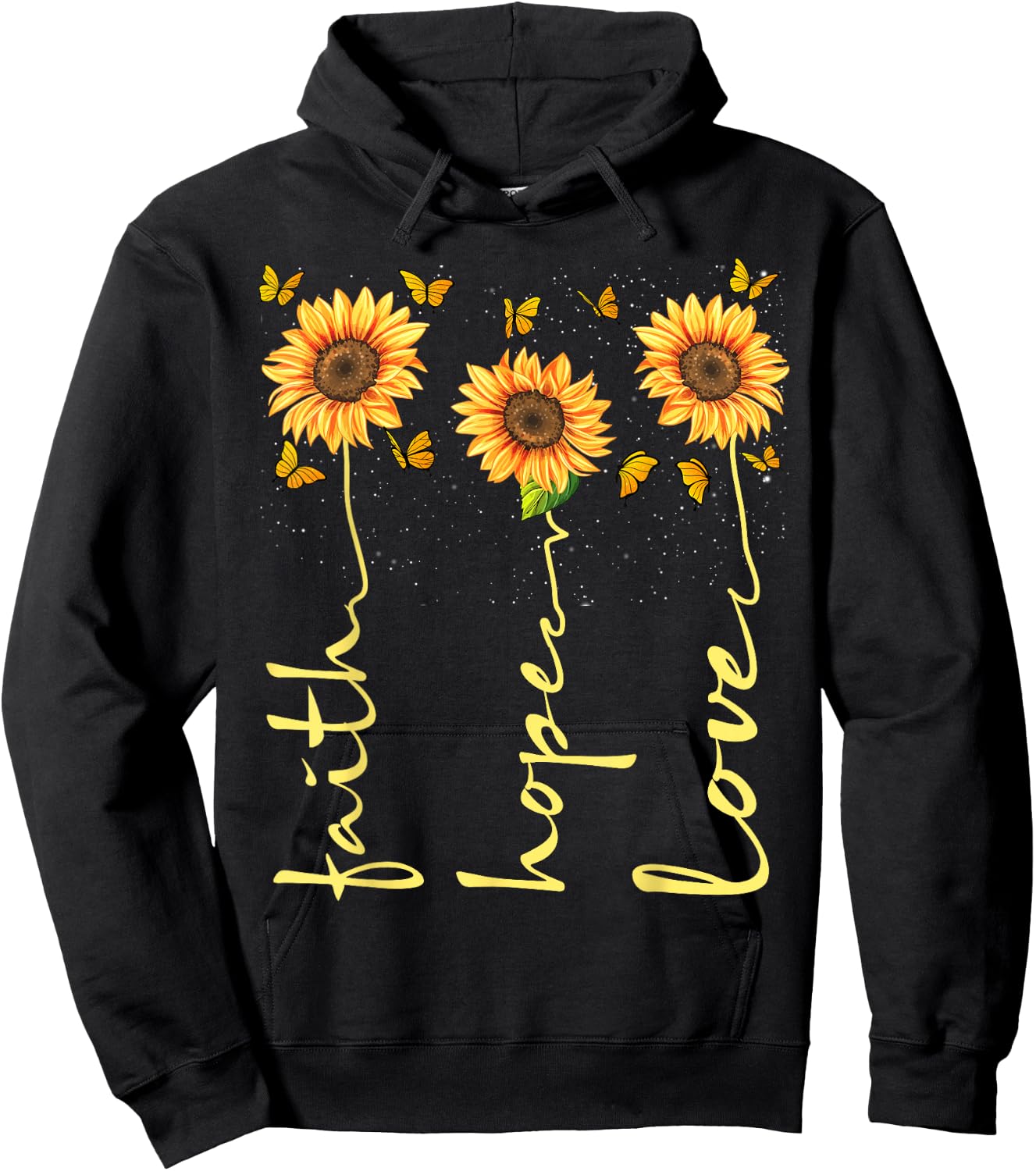 Christian Sunflower Faith Hope Love Hoodie - Hoodie | Black