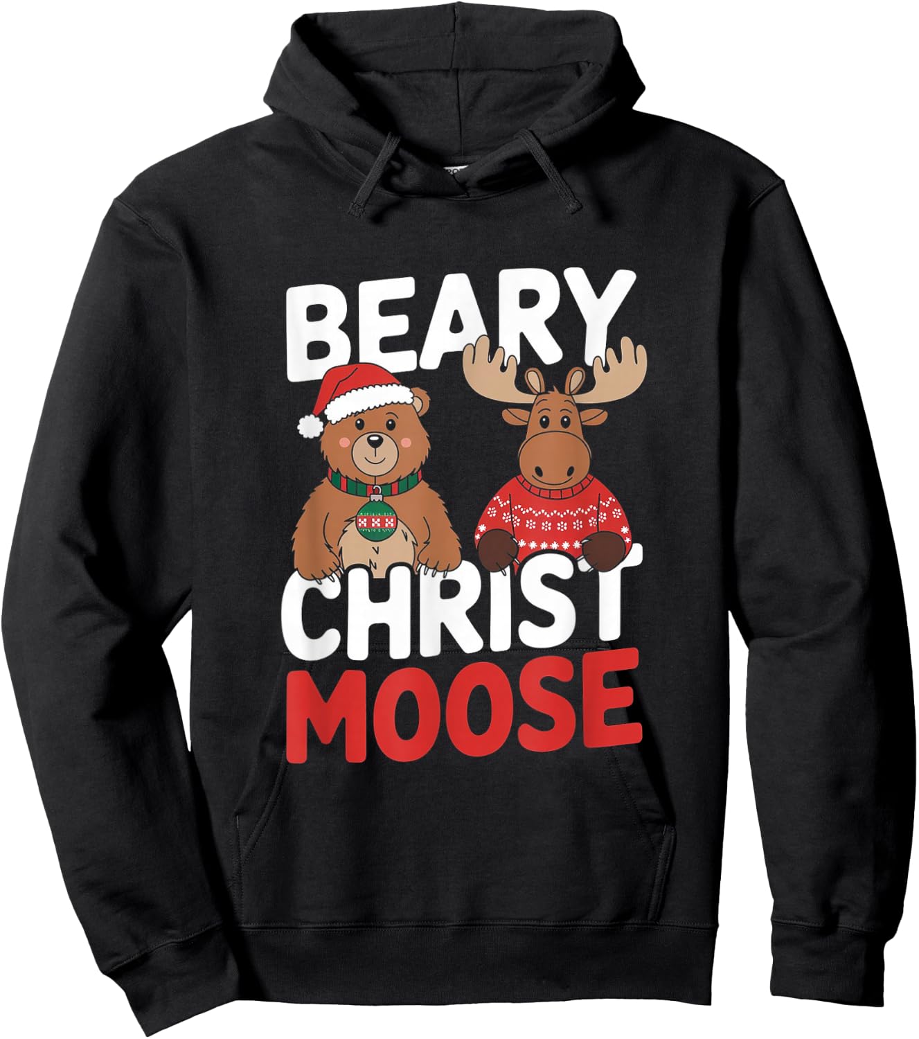 Beary Christmas - Funny Merry Christmas Pun Bear Moose Hoodie - Hoodie | Black