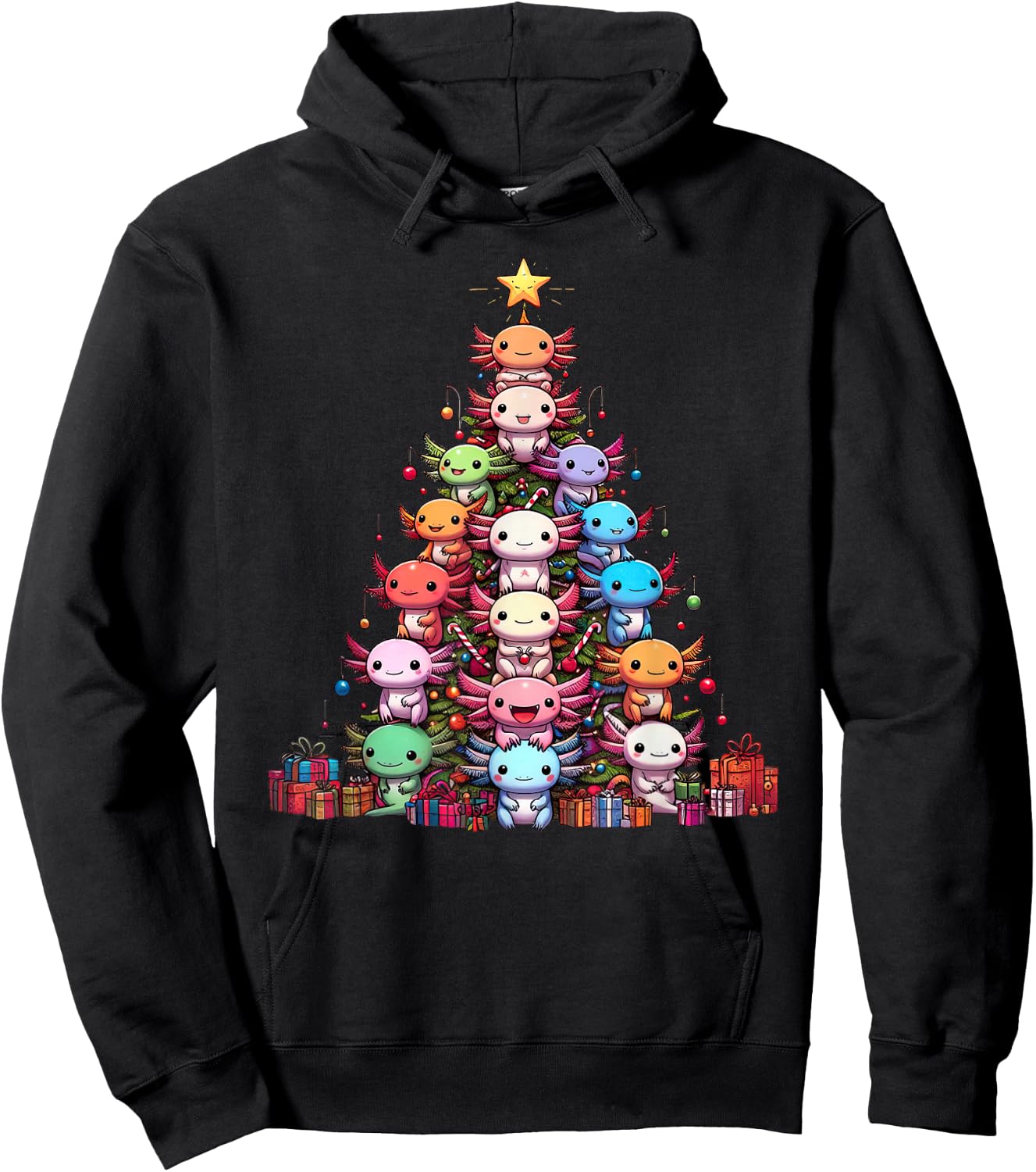 Axolotl Cute Christmas Tree Men Kids , Black, S Hoodie - Hoodie | Black