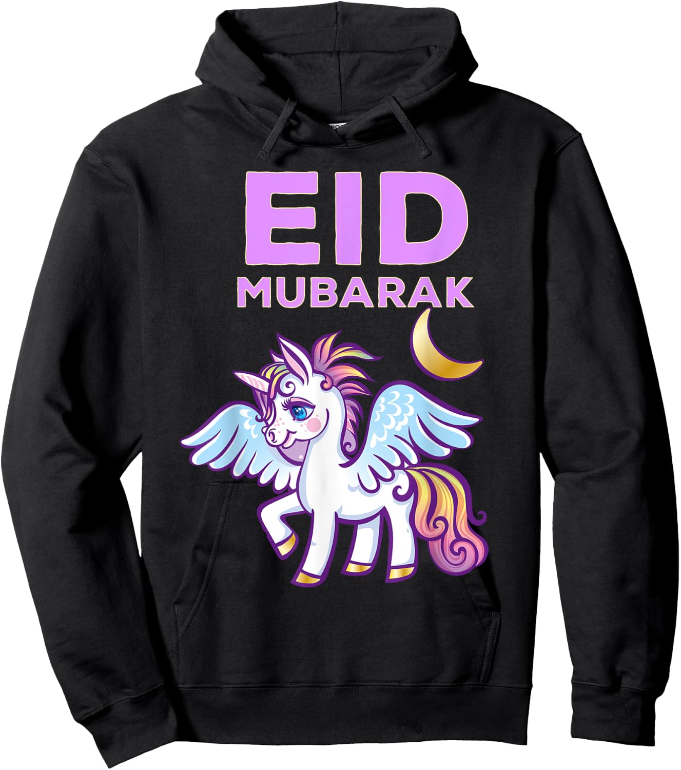 Eid Mubarak Gift Kids Girls Eid Mubarak Unicorn Hoodie - Hoodie | Black