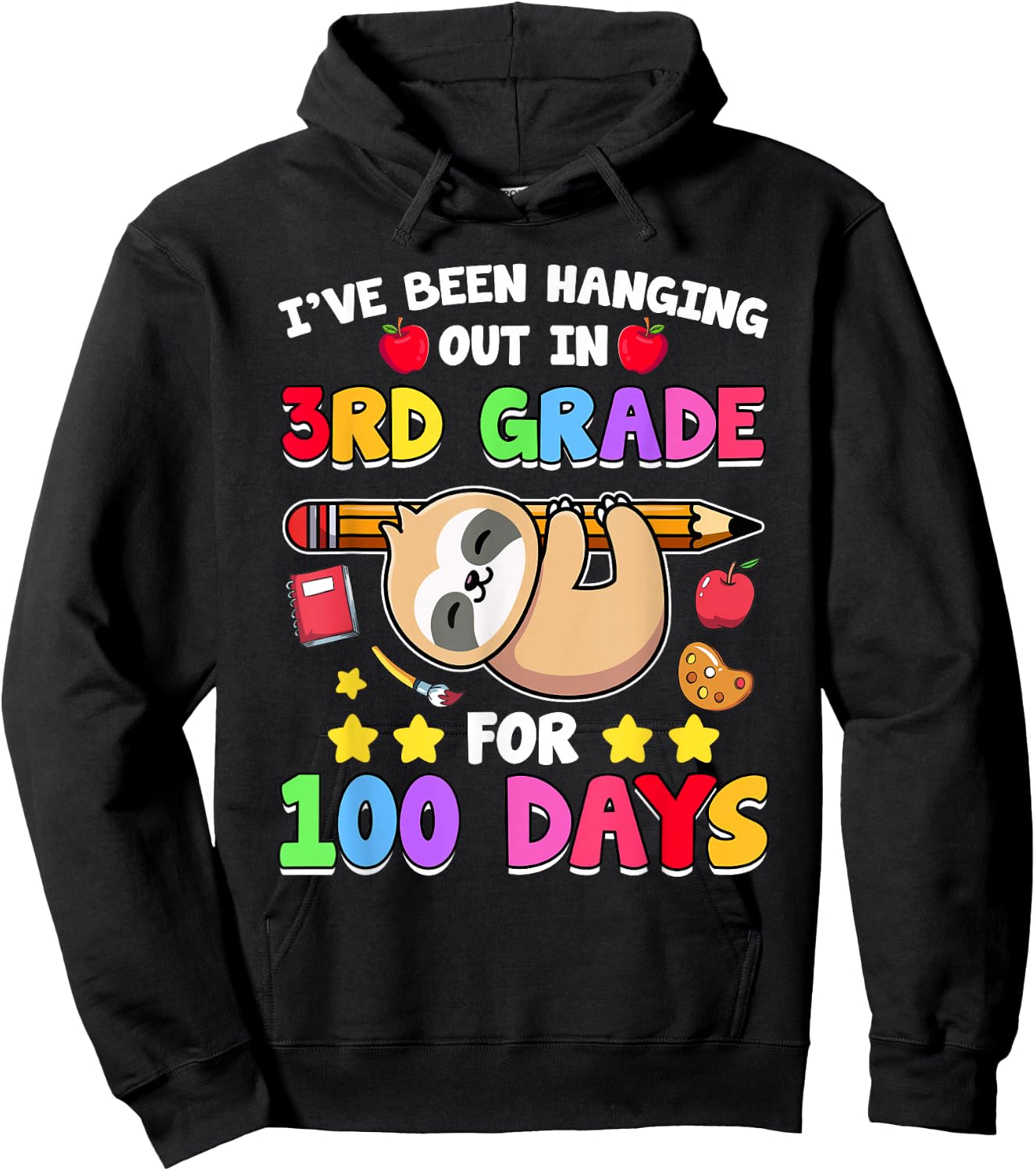 100th Day Of School Sloth Shirt 3rd Grade 100 Days School Hoodie - Hoodie | Black