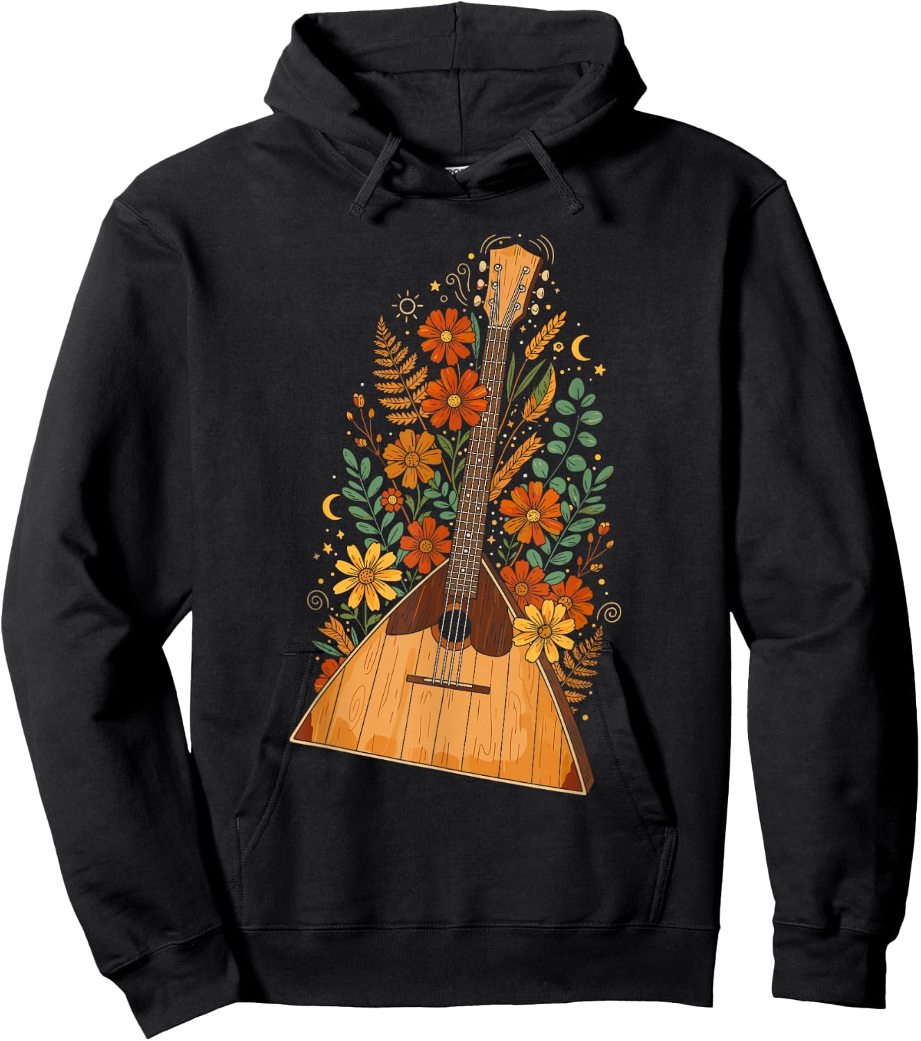 Boho Floral Balalaika Folk Hoodie - Hoodie | Black