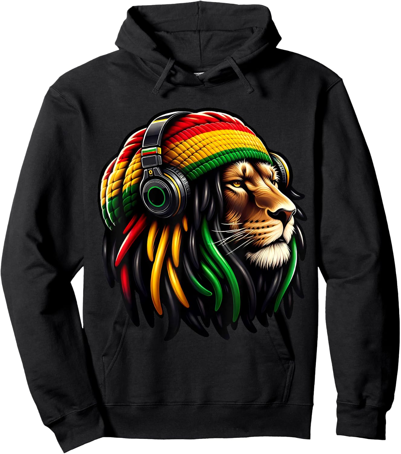 Jamaican Reggae Lion by Judah Rastafarian Lion Hoodie - Hoodie | Black