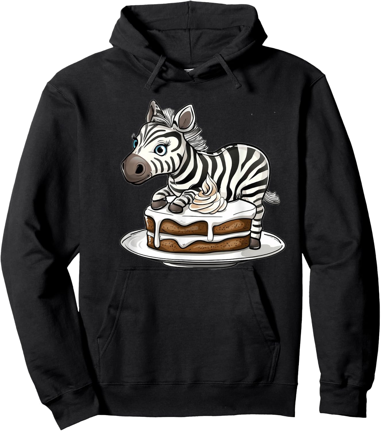 Zebra Cake With A Cartoon Style Hoodie - Hoodie | Black