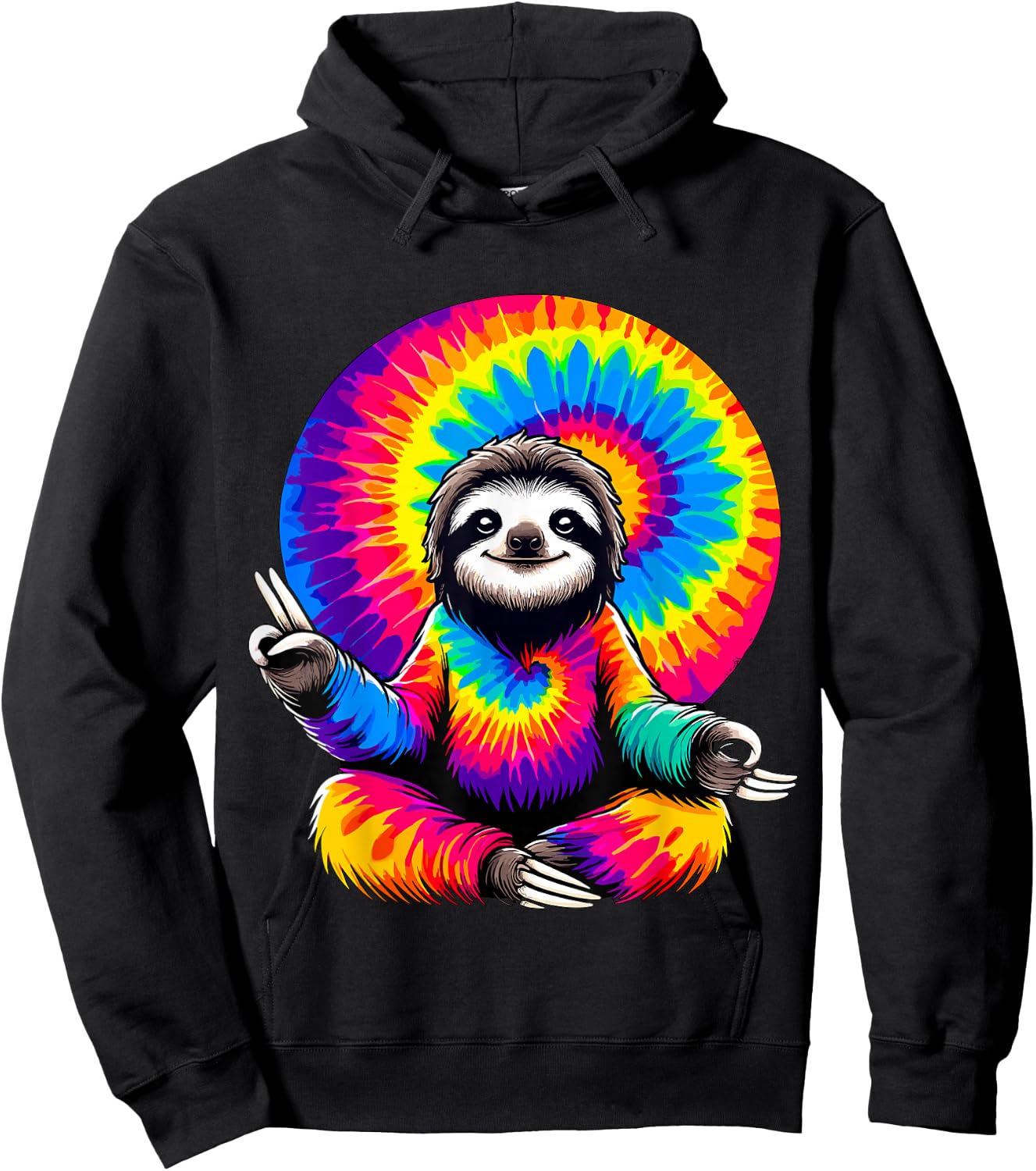 Hippie Sloth Peace Sign Tie-Dye Hoodie - Hoodie | Black