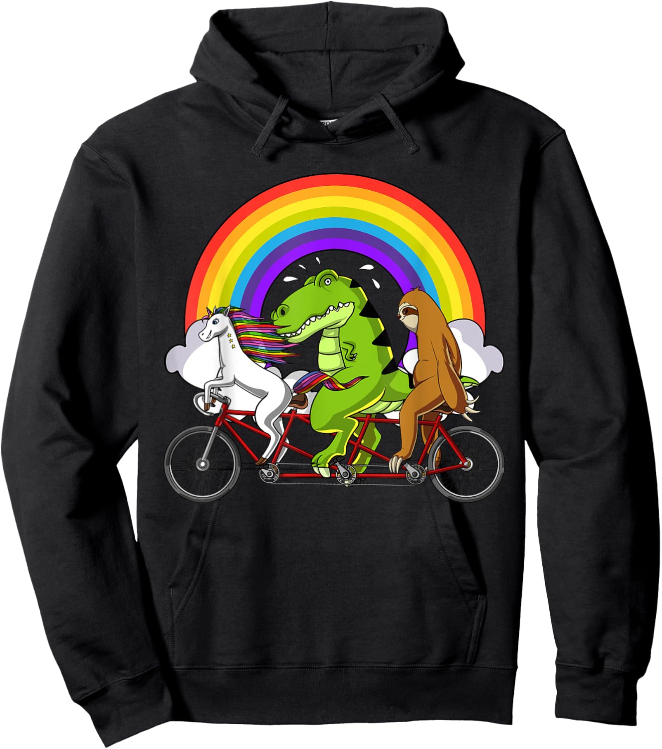 Unicorn T-Rex Dinosaur Sloth Riding Bicycle Rainbow Party Hoodie - Hoodie | Black