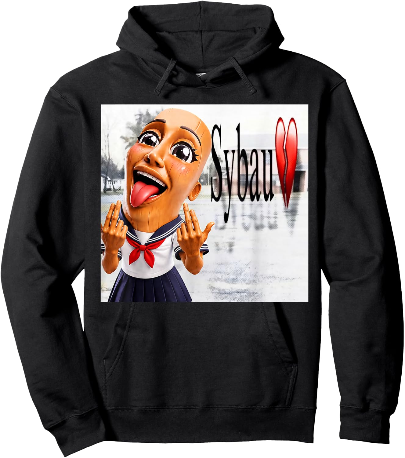 Funny Anime Tung Sahur Chan SYBAU Tuff Brainrot Meme Hoodie - Hoodie | Black