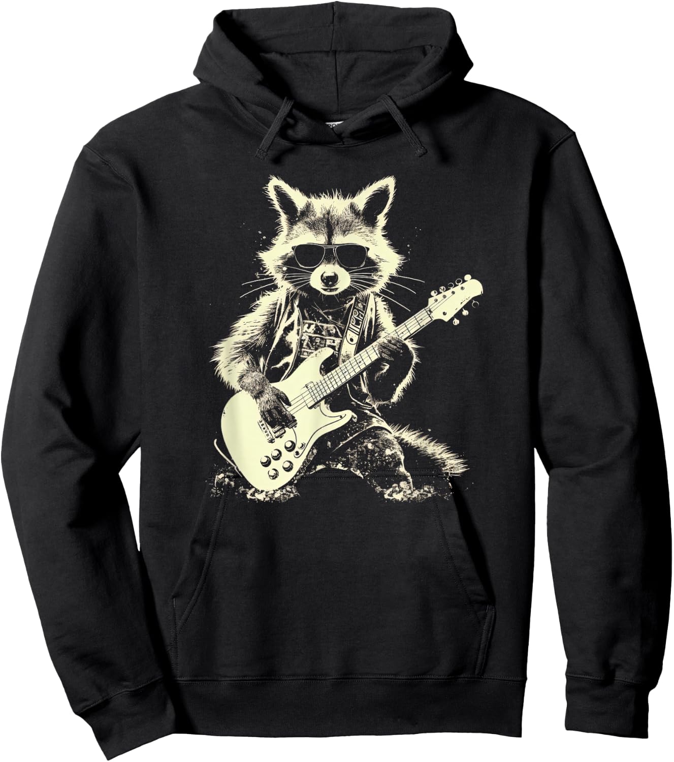Funny Racoon Playing electrivc guitar cool Urban art street Hoodie - Hoodie | Black