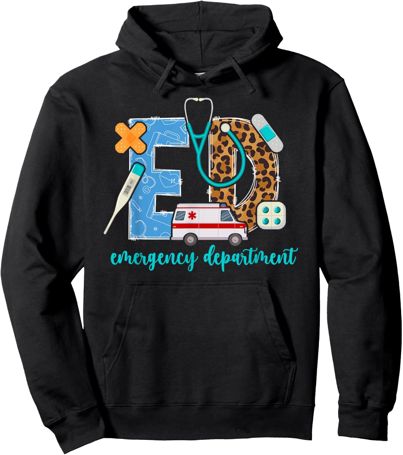 ED Emergency Department Leopard ER Emergency Room Hoodie - Hoodie | Black