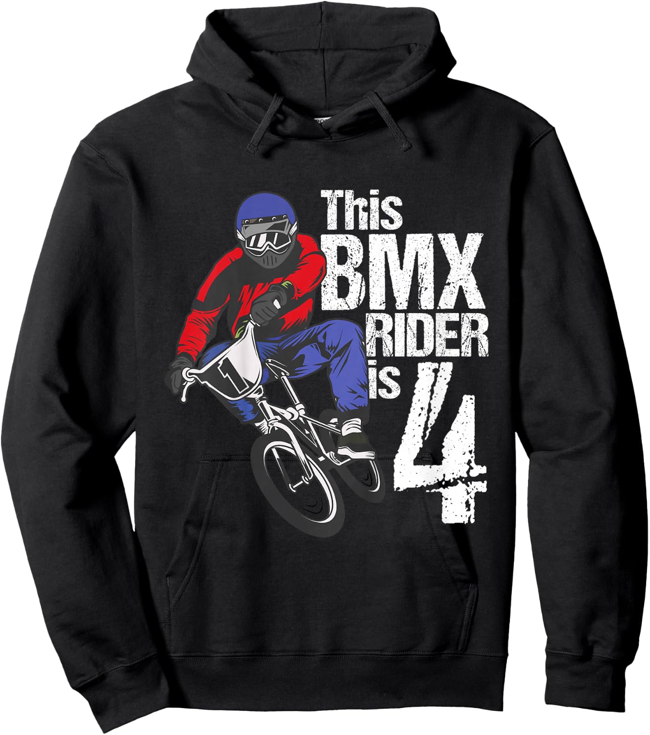 Kids 4 Year Old BMX Birthday Party Boys Dirt Bike Biking 4th Gift Hoodie - Hoodie | Black