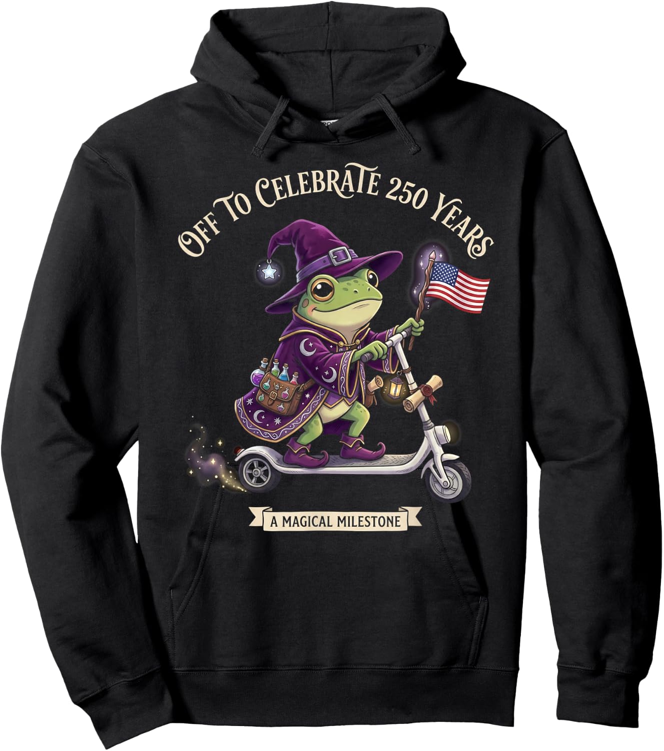 Funny Off to Celebrate 250 Years Frog Wizard Magic Milestone Hoodie - Hoodie | Black