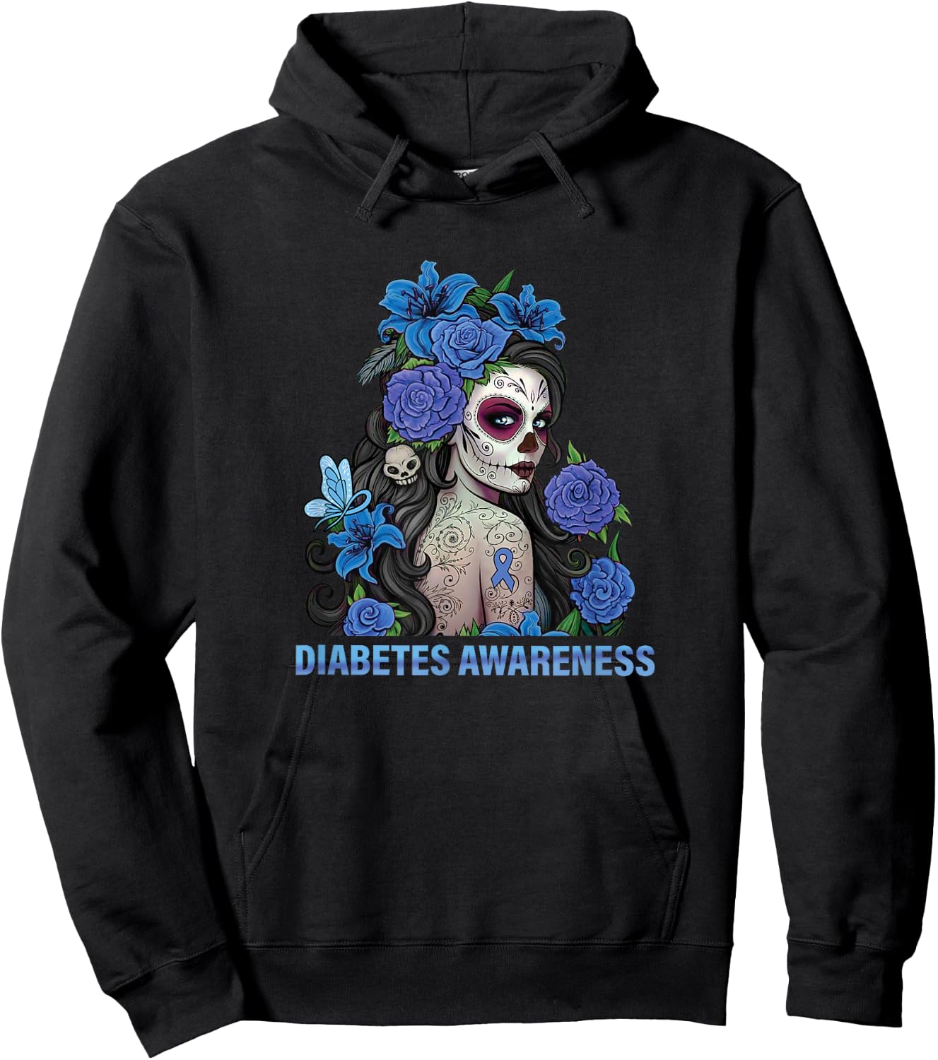 Floral Sugar Skull Women Diabetes Awareness Hoodie - Hoodie | Black