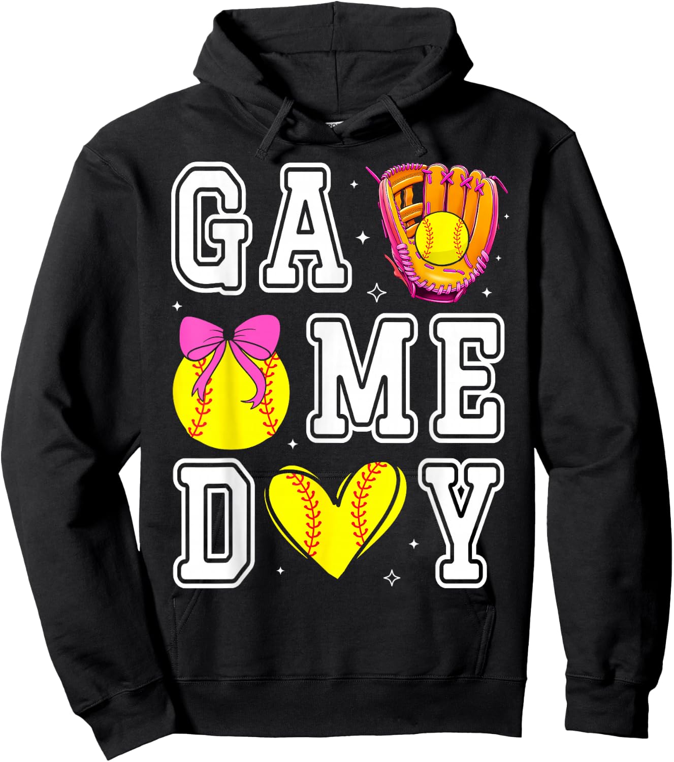 Softball Coquette Bow Softball Mom Game Day Softball Mama Hoodie - Hoodie | Black