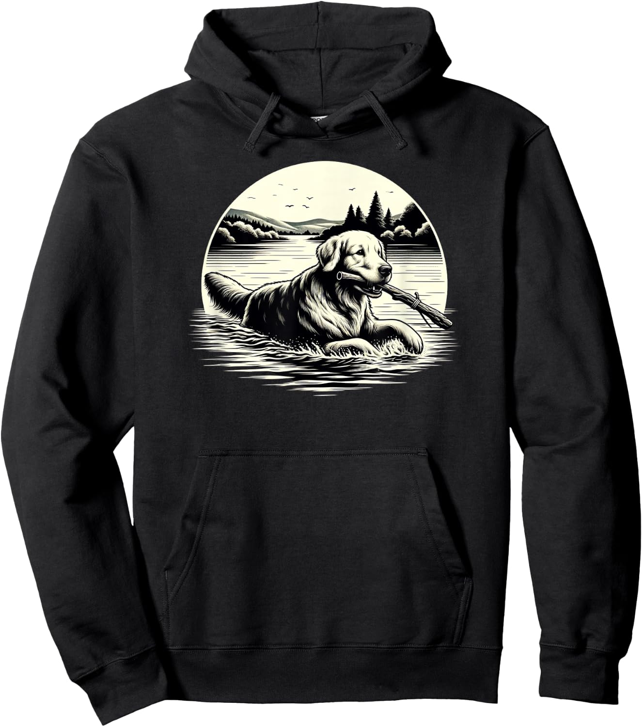 Golden Retriever Lake Retrieval Scene Hoodie - Hoodie | Black