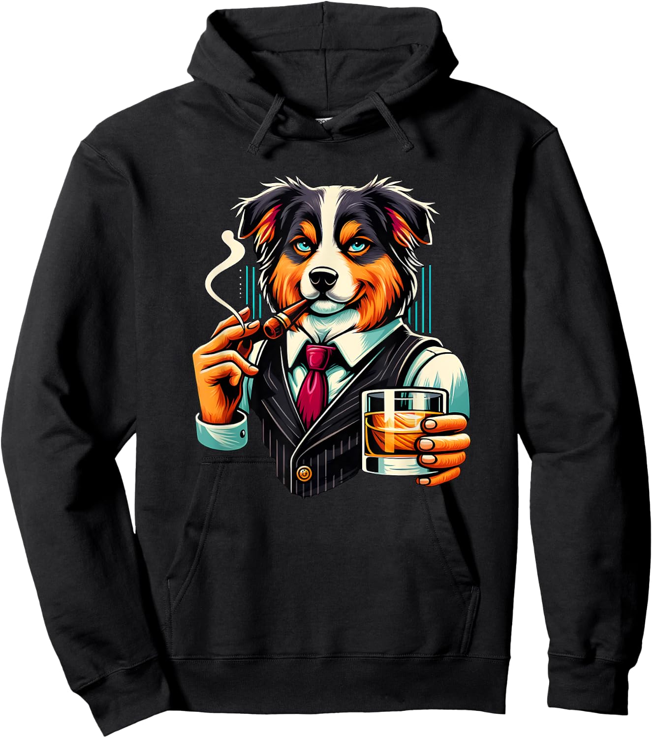 Australian Shepherd dog Cigar And Whiskey Hoodie - Hoodie | Black