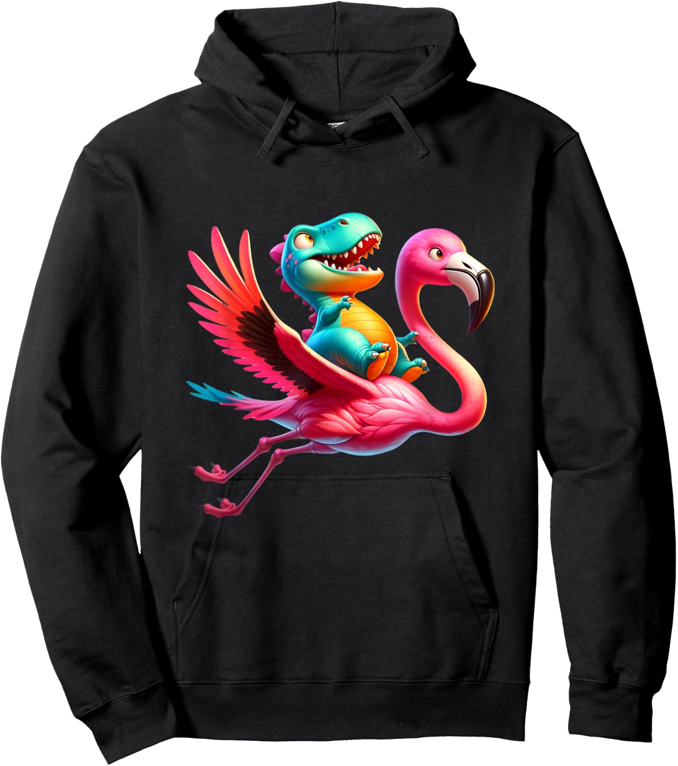 Cute T-Rex Dinosaur flying on a Flamingo Funny Hoodie - Hoodie | Black
