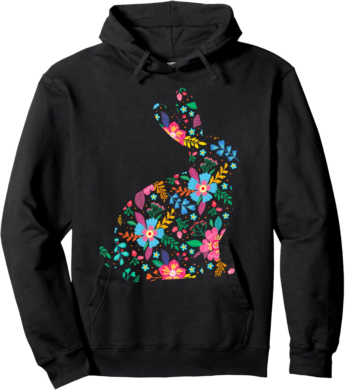 Floral Easter Women Girls Easter Bunny Spring Flowers Rabbit Hoodie - Hoodie | Black