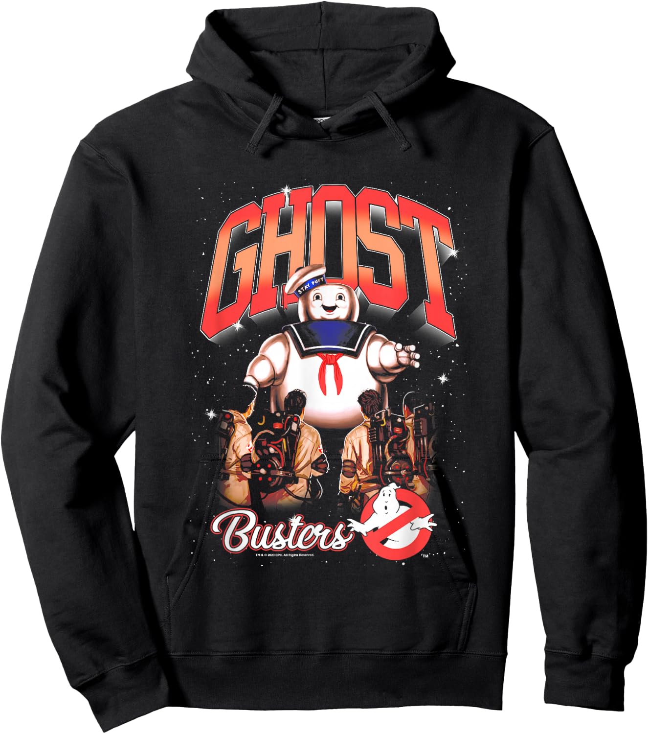 Ghostbusters Cute Stay Puft Loom Group Shot Retro Big Logo Hoodie - Hoodie | Black