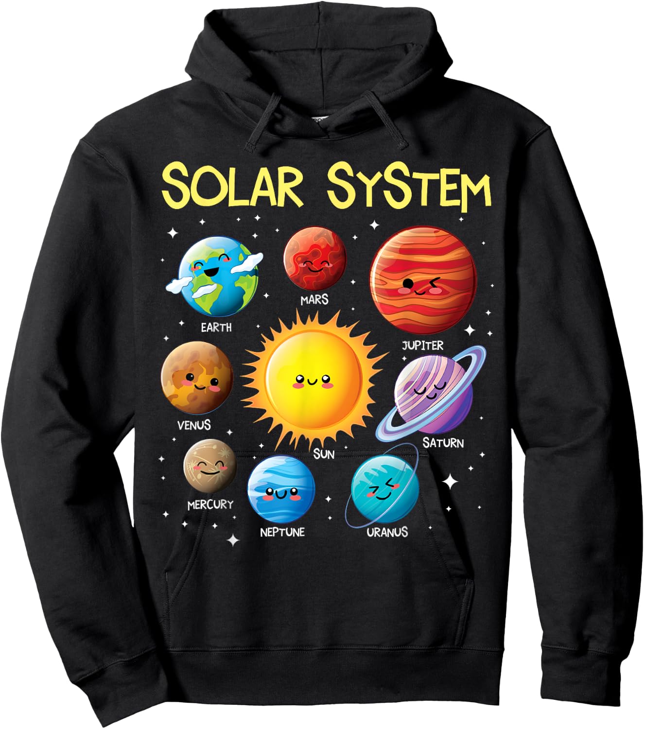 Solar System Cute Face Planets Space Science Teacher School Hoodie - Hoodie | Black