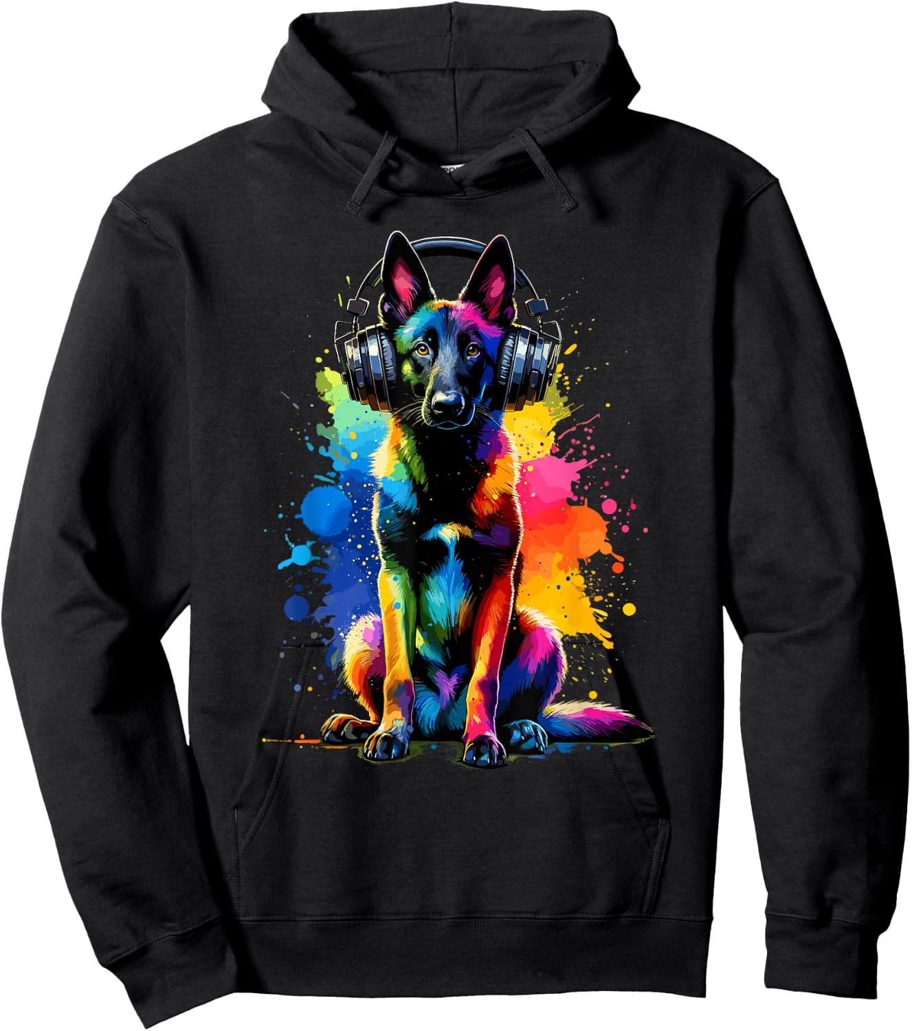 Splash Art Headphones Belgian Malinois Belgian Shepherd Dog Hoodie - Hoodie | Black