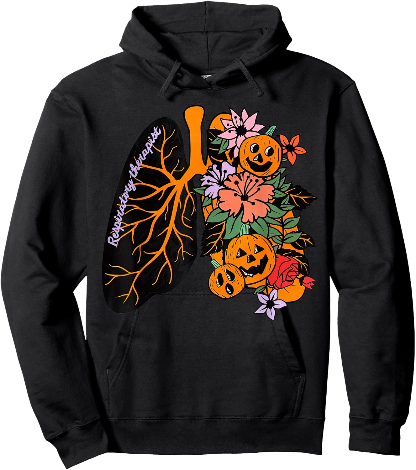 Respiratory Therapist RT Lung Floral Pumpkin Halloween Hoodie - Hoodie | Black