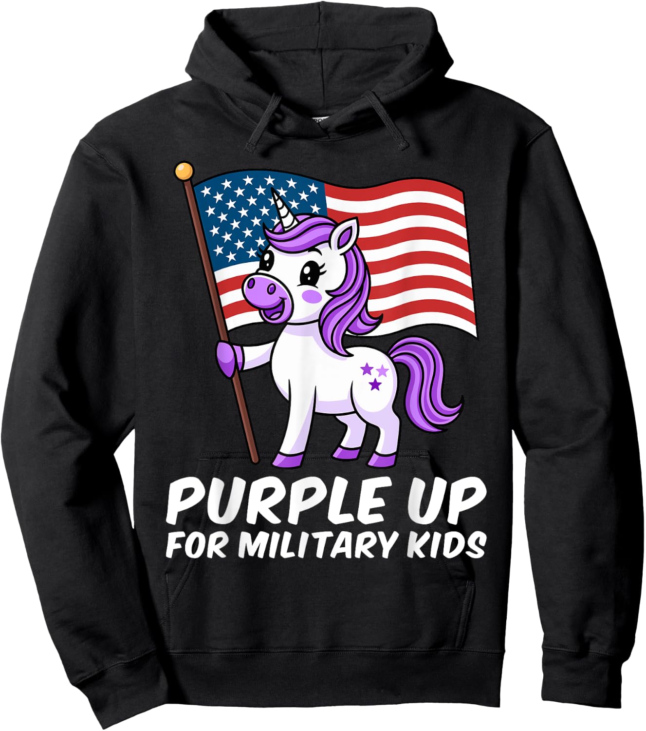 Purple Up for Military Kids Military Child Month Unicorn Hoodie - Hoodie | Black