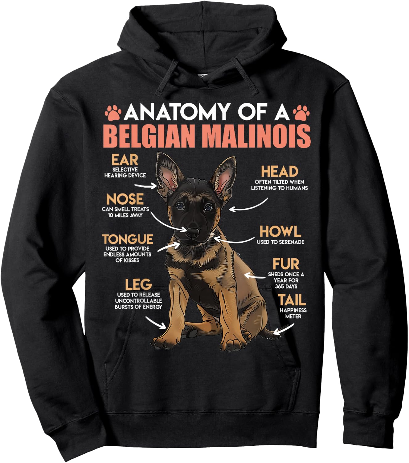 ANATOMY OF A MALINOIS Belgian Shepherd Dog Owners Hoodie - Hoodie | Black