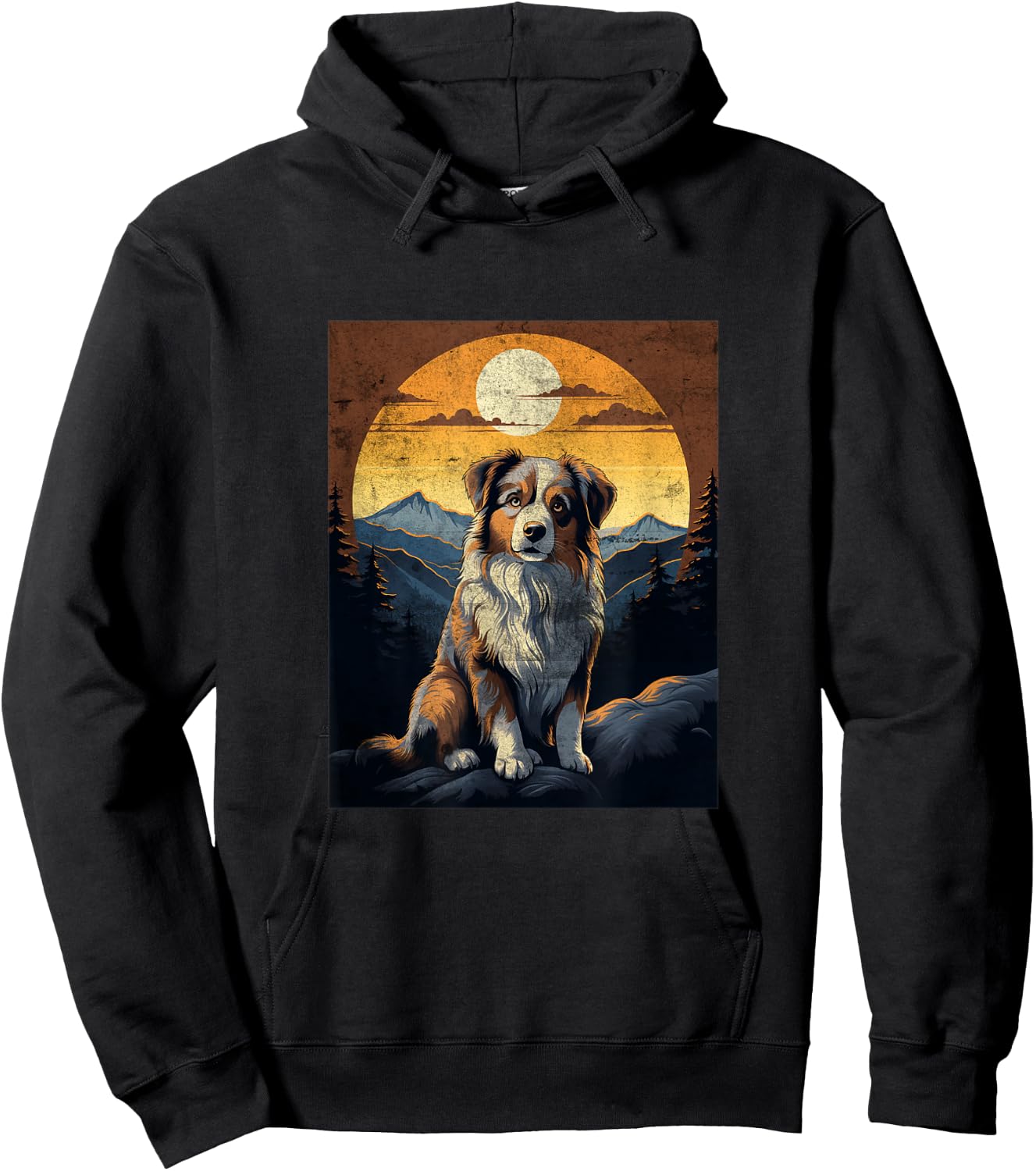 Vintage Australian Shepherd Mountain Sunset Hoodie - Hoodie | Black