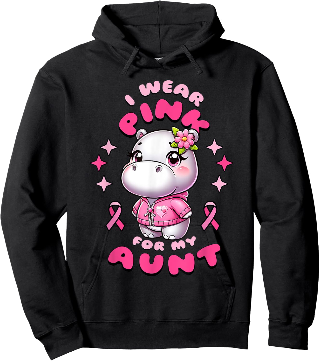I Wear Pink For My Aunt Hippopotamus In October We Wear Pink Hoodie - Hoodie | Black