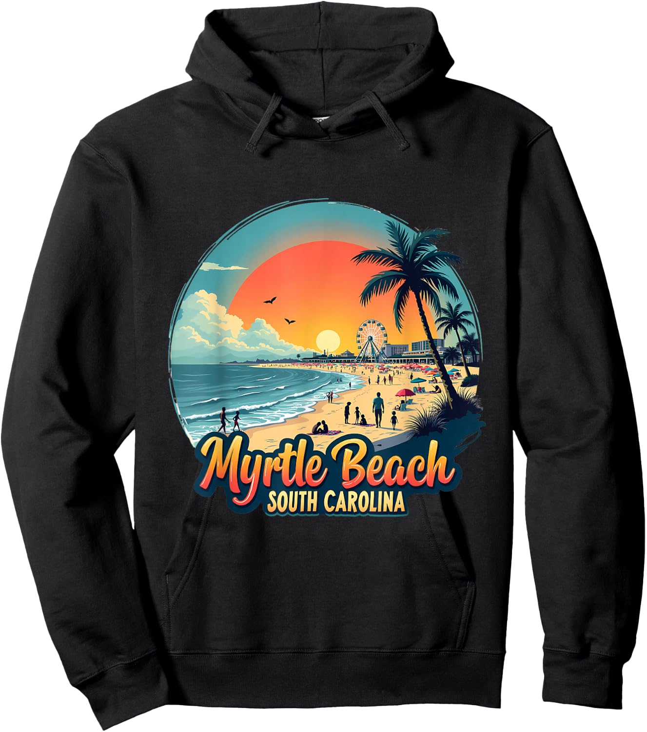 Myrtle Beach South Carolina Retro Sunset Beach Hoodie - Hoodie | Black