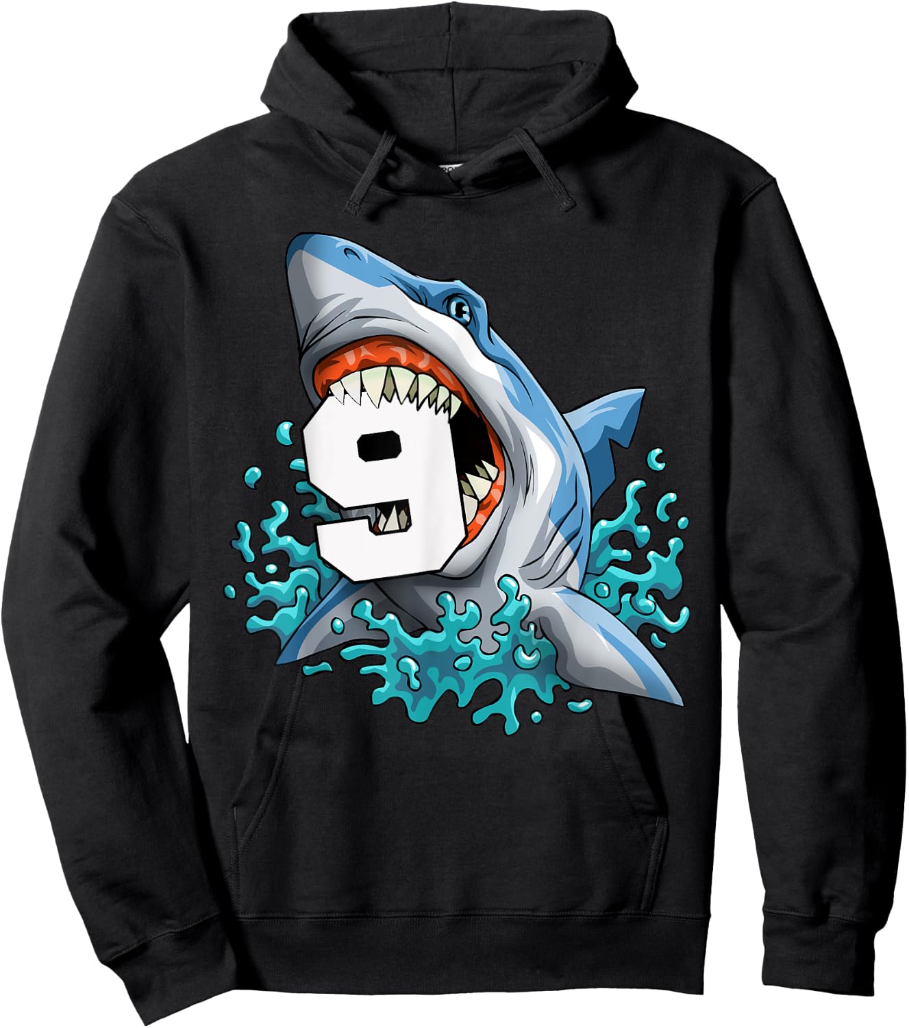 Kids Shark 9th Birthday Boys Funny Shark 9 yrs Old Birthday Hoodie - Hoodie | Black