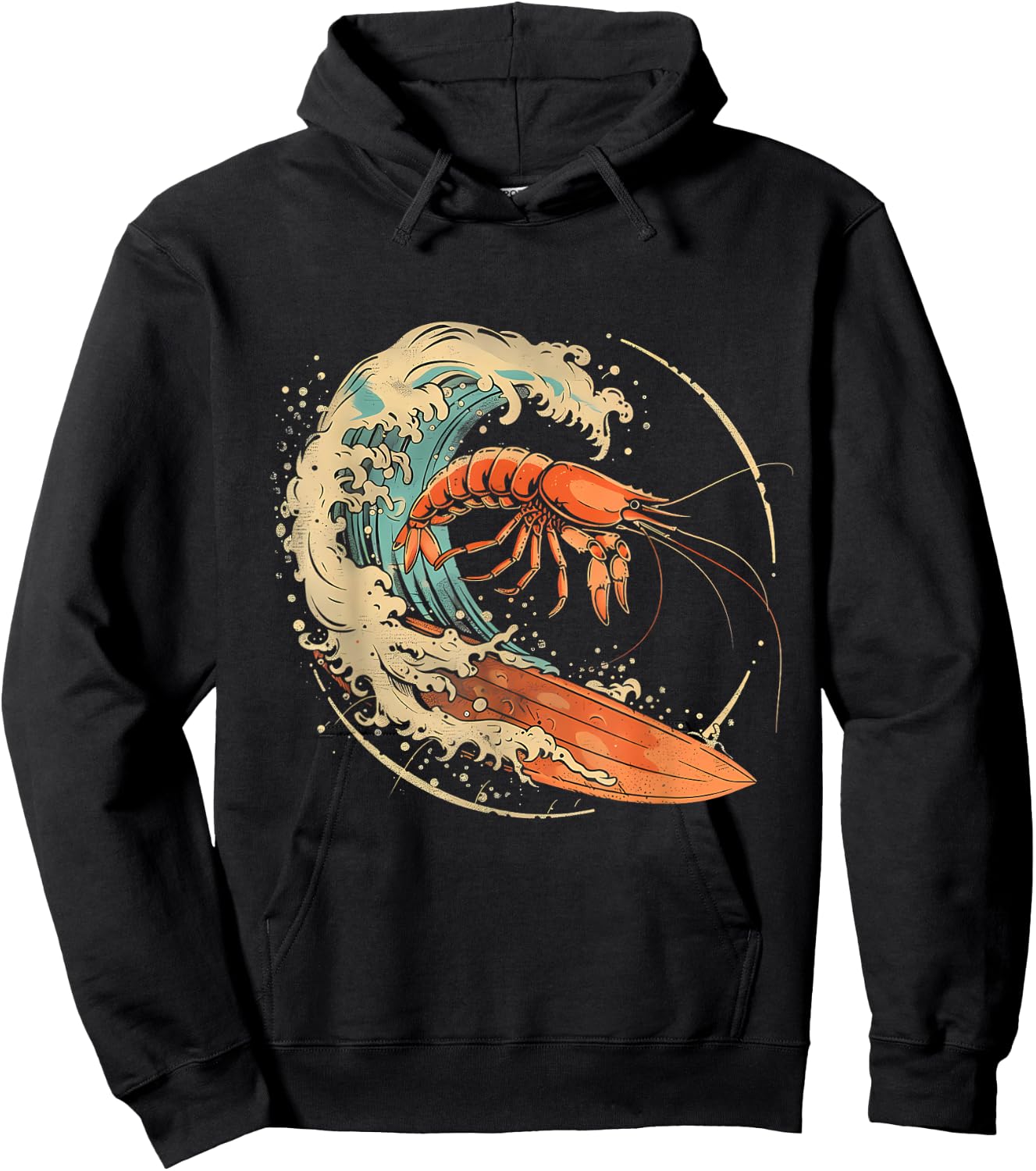 Shrimp Surfing Sea Ocean Animal Marine Mammal Shrimp Lover Hoodie - Hoodie | Black