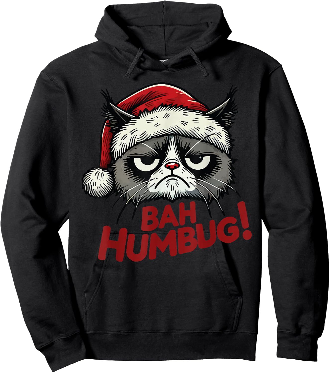Bah Humbug Funny Bad Cat Christmas Hater Cat Lover Xmas Hoodie - Hoodie | Black