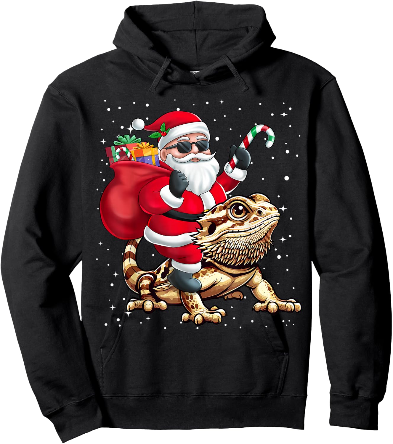 Santa Claus Riding A Bearded Dragons Christmas Boy Girl Kids Hoodie - Hoodie | Black