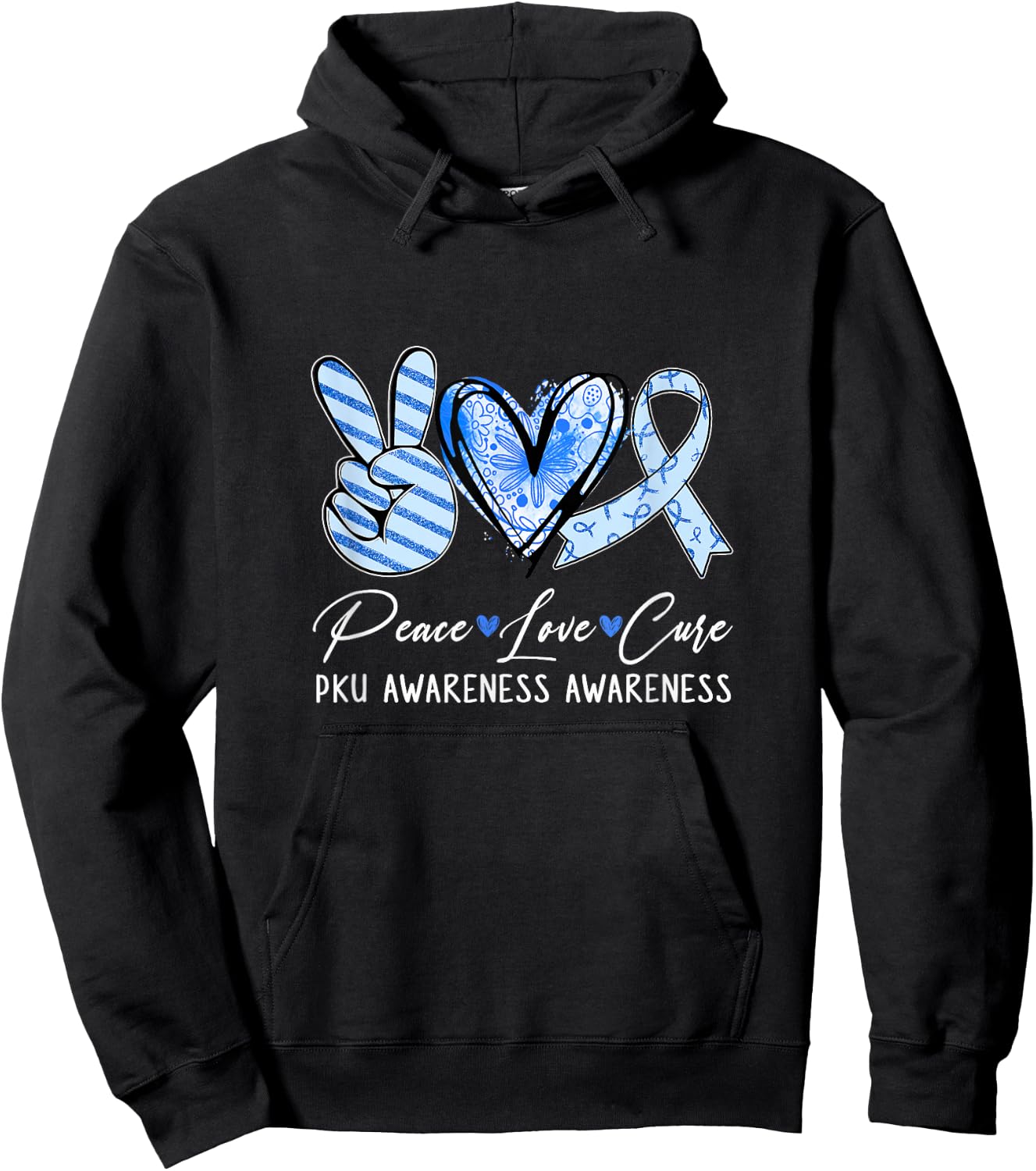 Peace Love Cure Blue Ribbon Pku Awareness Hoodie - Hoodie | Black