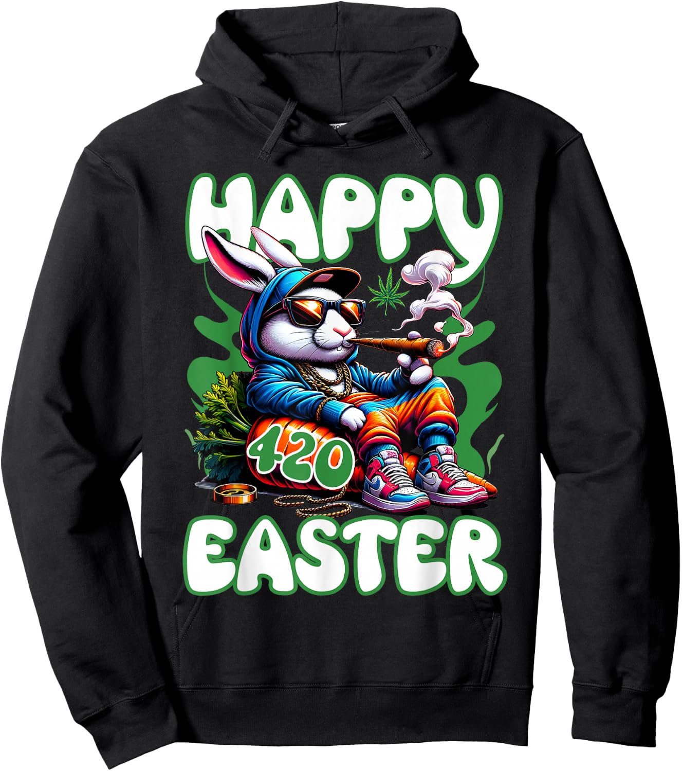 Happy 420 Easter Funny Smoking Easter Bunny Men Women Hoodie - Hoodie | Black