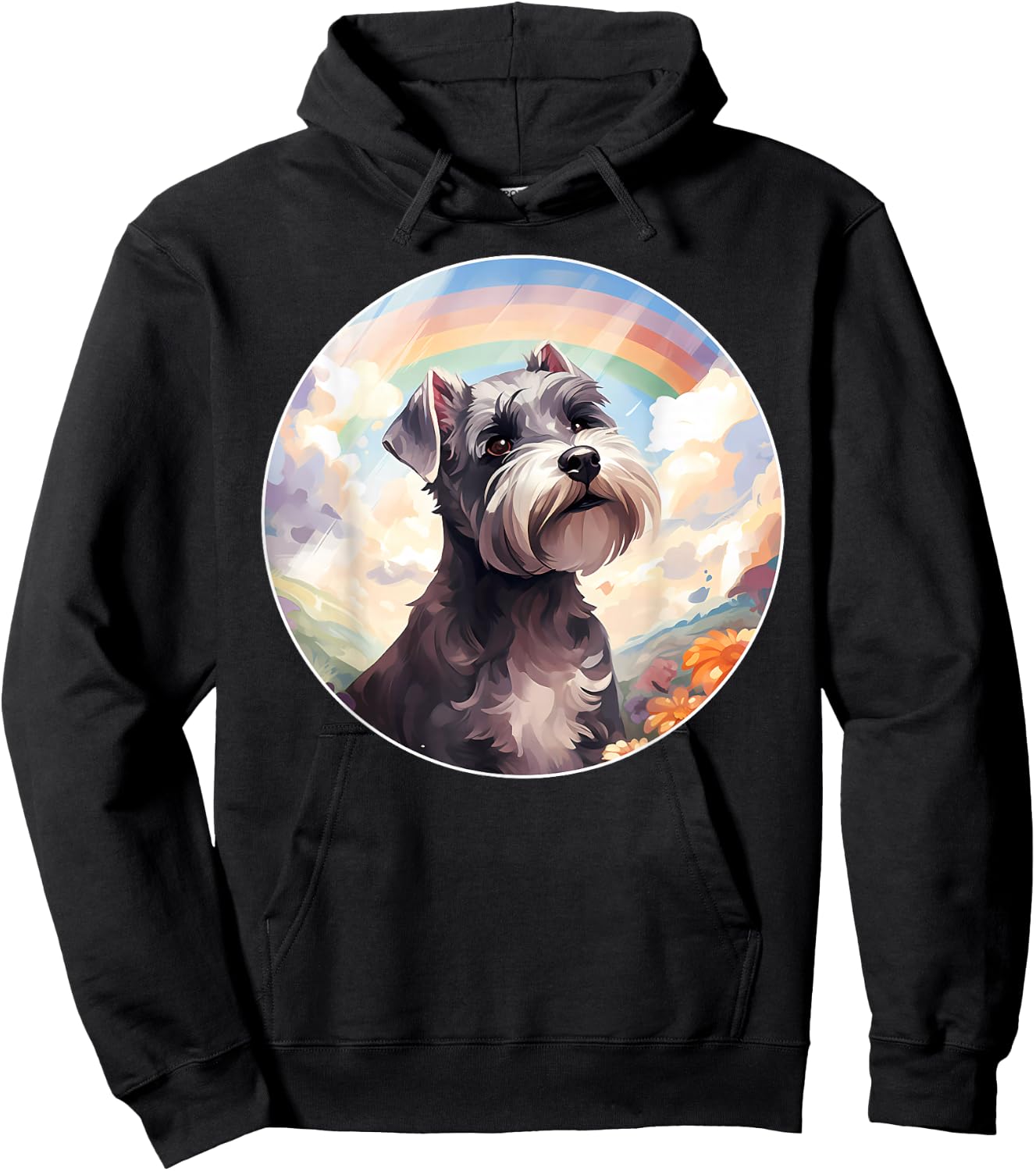 Miniature Schnauzer Rainbow Bridge Colorful Puppy Dog Art Hoodie - Hoodie | Black
