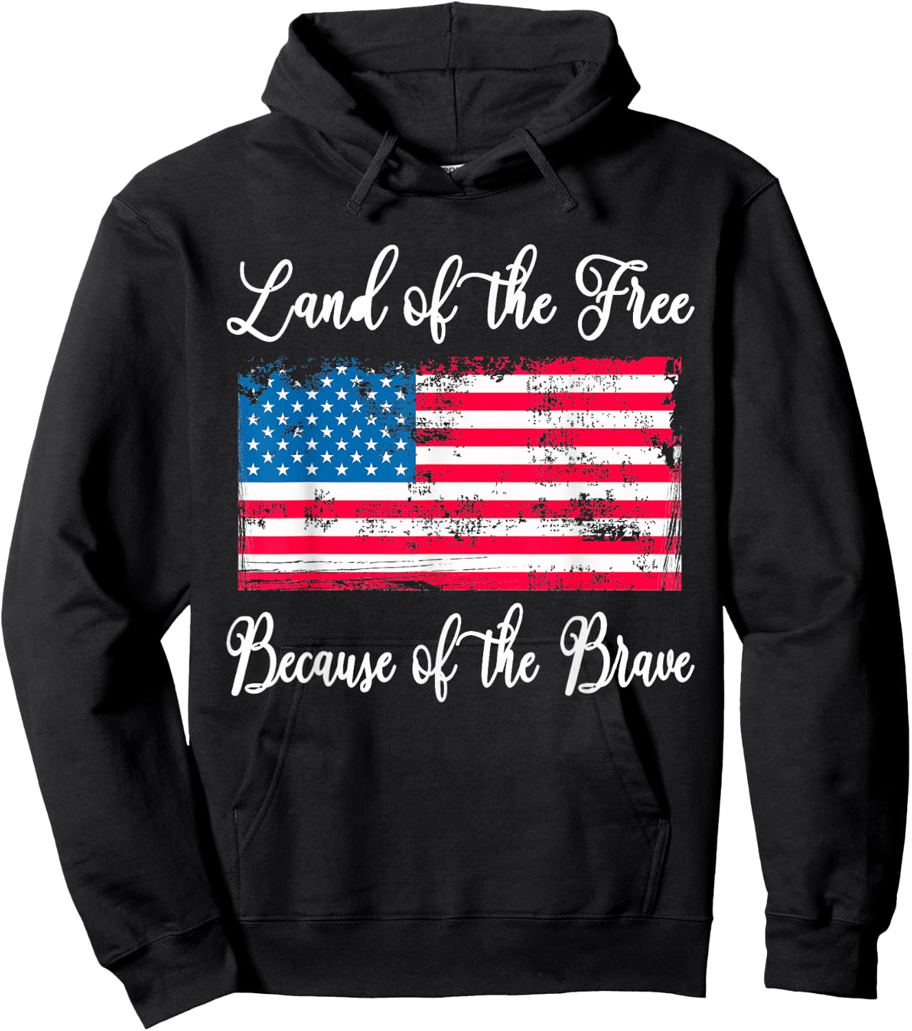Land of The Free Because of The Brave Vintage American Flag Hoodie - Hoodie | Black