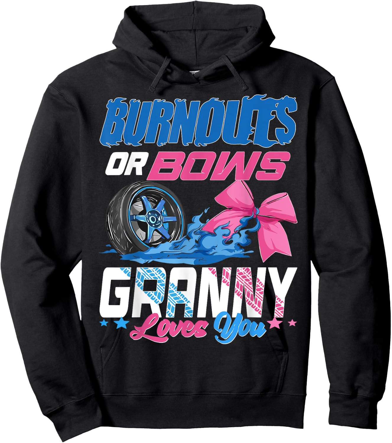 Burnouts Or Bows Gender Reveal Party Announcement Granny Hoodie - Hoodie | Black
